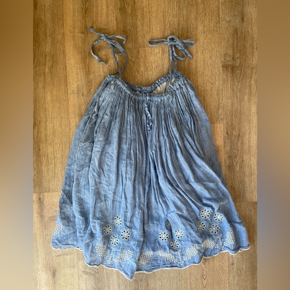 Light Blue Embroidered Tie-Strap Midi Dress - Picture 5 of 11